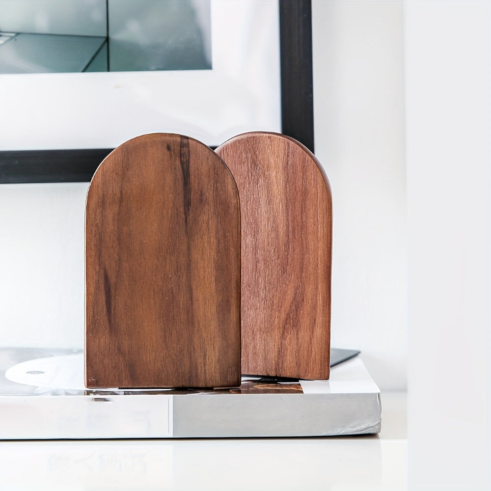 Sturdy Walnut Wood Bookends – Elegant Support for Your Shelves