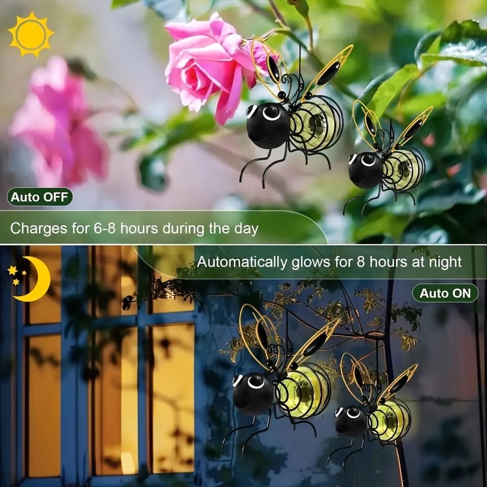 Solar-Powered Garden Light in Bee Design for Hanging Display