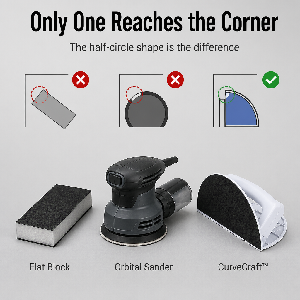 CurveCraft™ — Sand into Tight Corners and Curves Flat Blocks Miss