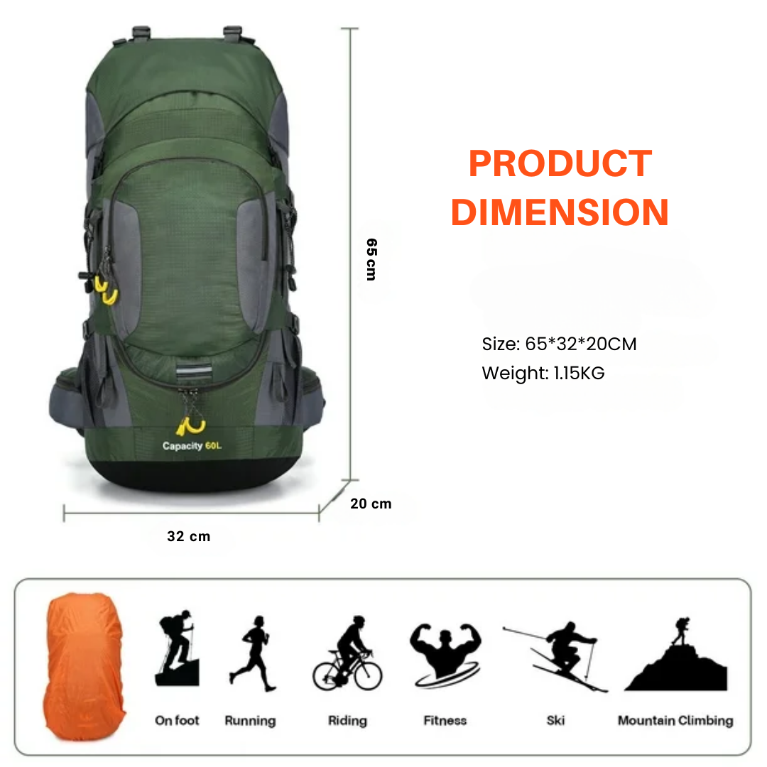 60L Adventure-Ready Waterproof Backpack for Outdoor Enthusiasts