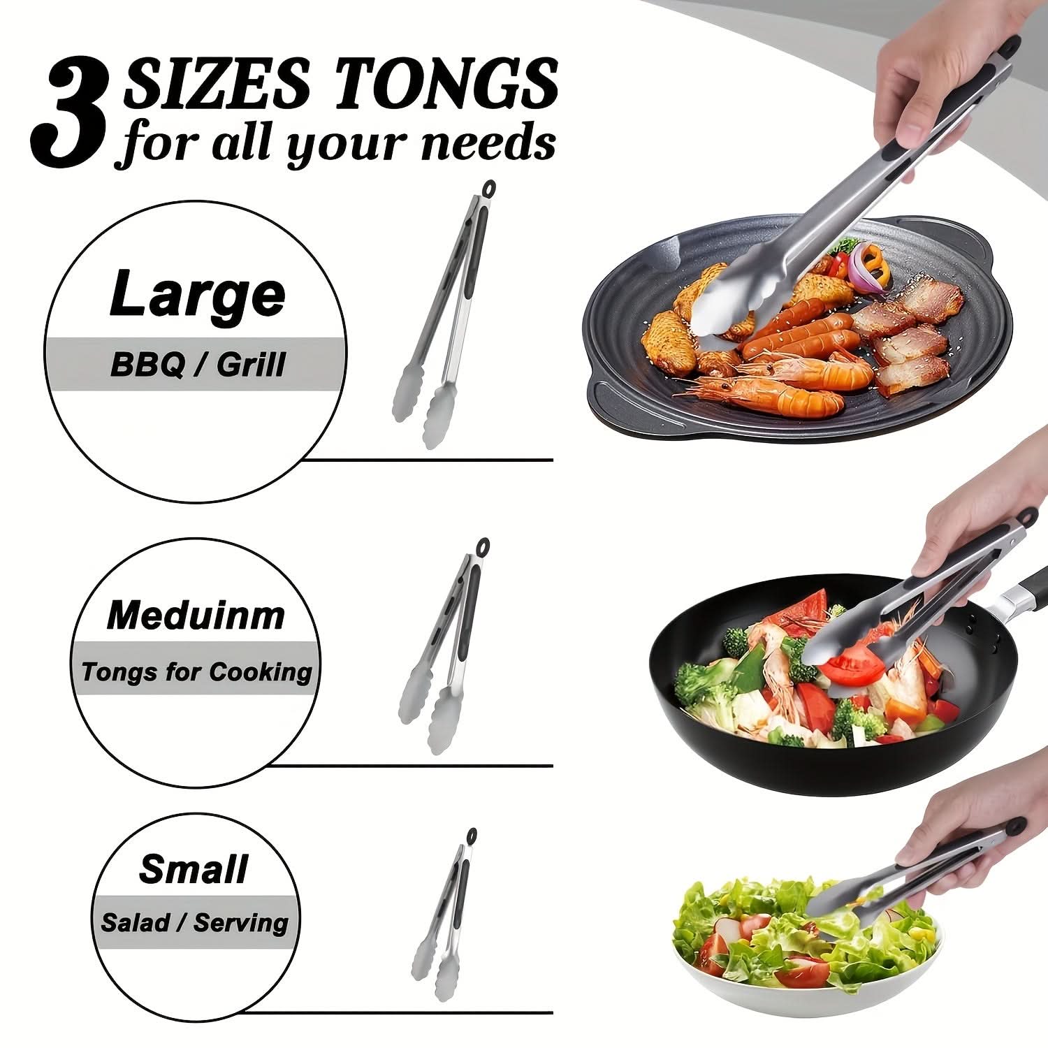 Stainless Steel Kitchen Tongs with Locking Mechanism