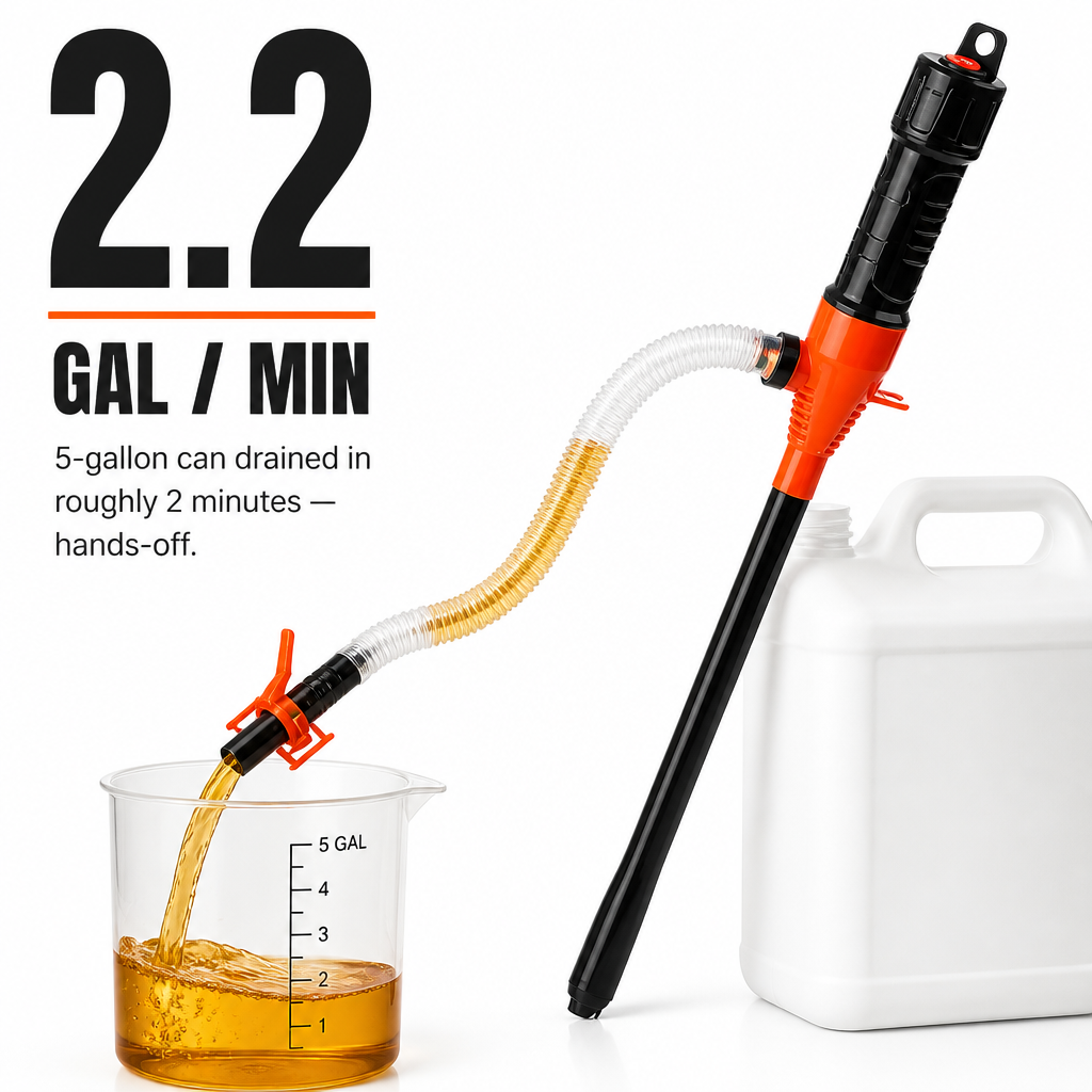 TurboFlow™ — Transfer Fuel, Water, or Oil Hands-Free at 2.2 Gallons per Minute