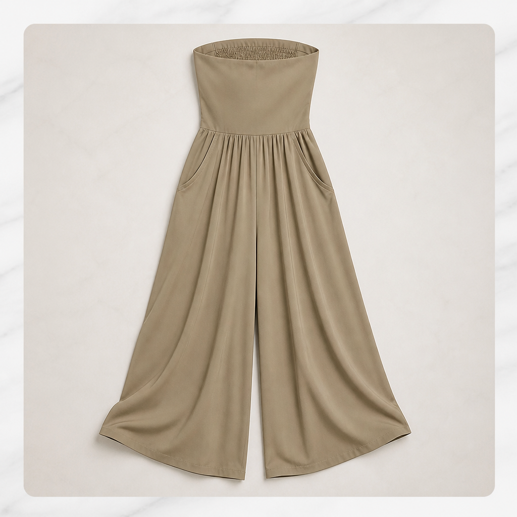LuminaWear™ – Chic Strapless Wide-Leg Jumpsuit with Smocked Back