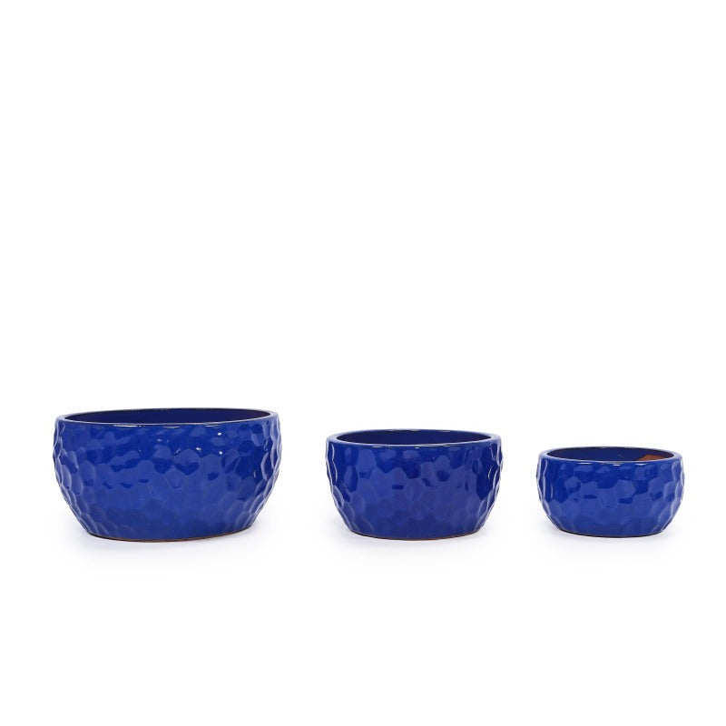 Artisan Crafted Cobalt Blue Ceramic Planter Trio