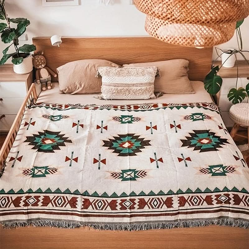 Southwestern Patterned Jacquard Blanket for Picnics