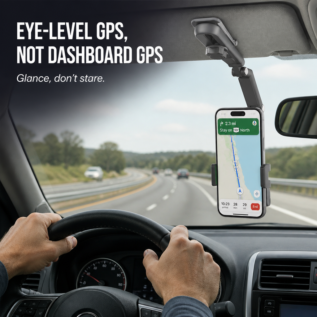 GripLock™ — Attach Your Phone to the Sun Visor for Eye-Level GPS
