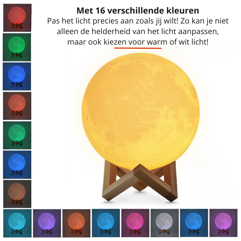 Moon Light with Wooden Base – 16 Colors & Dimmable Brightness