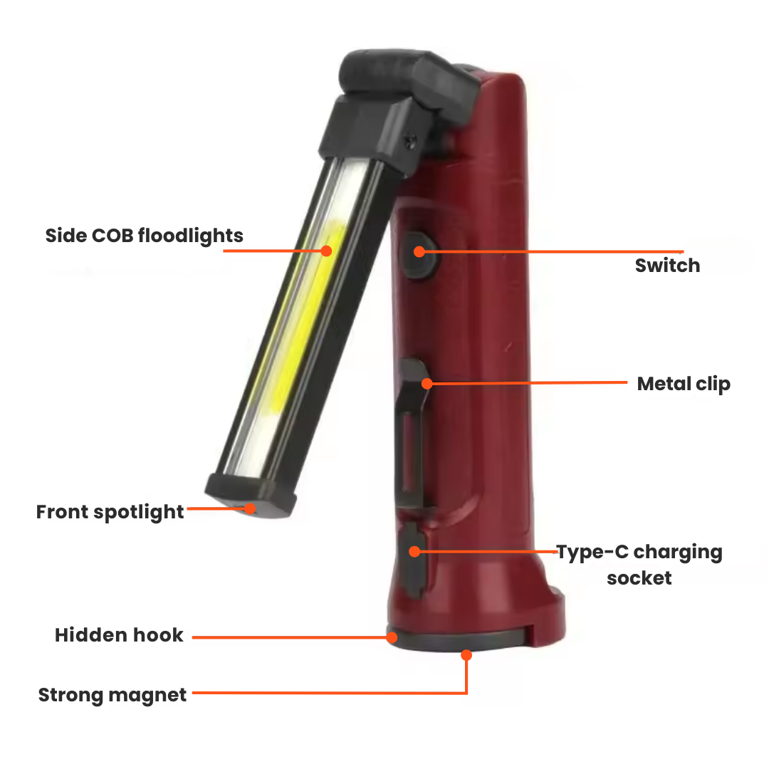 Versatile 180° LED Work Light – Rechargeable & Waterproof