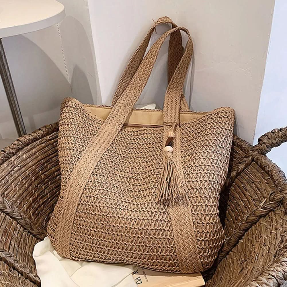 Woven Raffia Tote Bag for Shoulder Carry