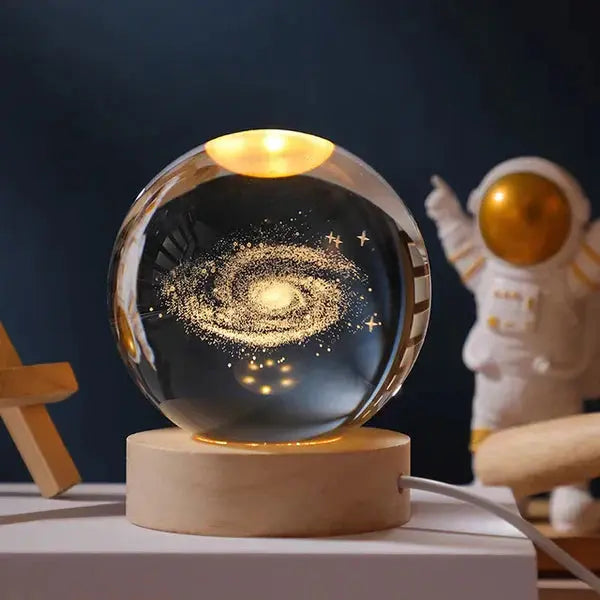 LED Night Light – 3D Crystal Ball with Engraved Design