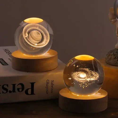 LED Night Light – 3D Crystal Ball with Engraved Design