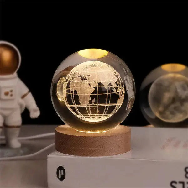 LED Night Light – 3D Crystal Ball with Engraved Design