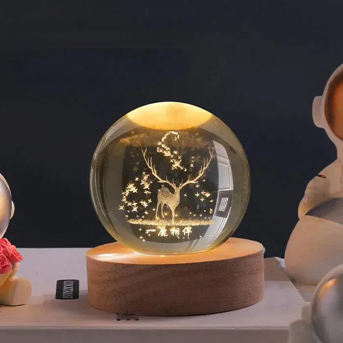 LED Night Light – 3D Crystal Ball with Engraved Design