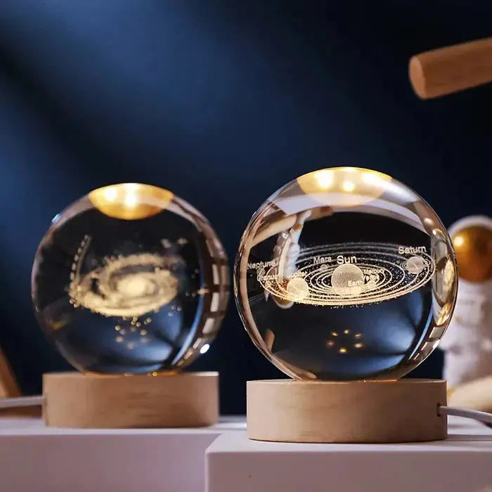 LED Night Light – 3D Crystal Ball with Engraved Design