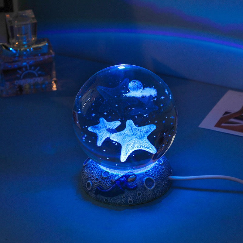Starlight Crystal Sphere LED Lamp with Elegant Resin Base