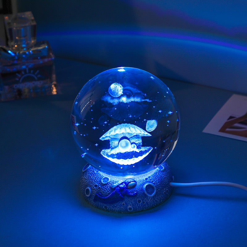 Starlight Crystal Sphere LED Lamp with Elegant Resin Base