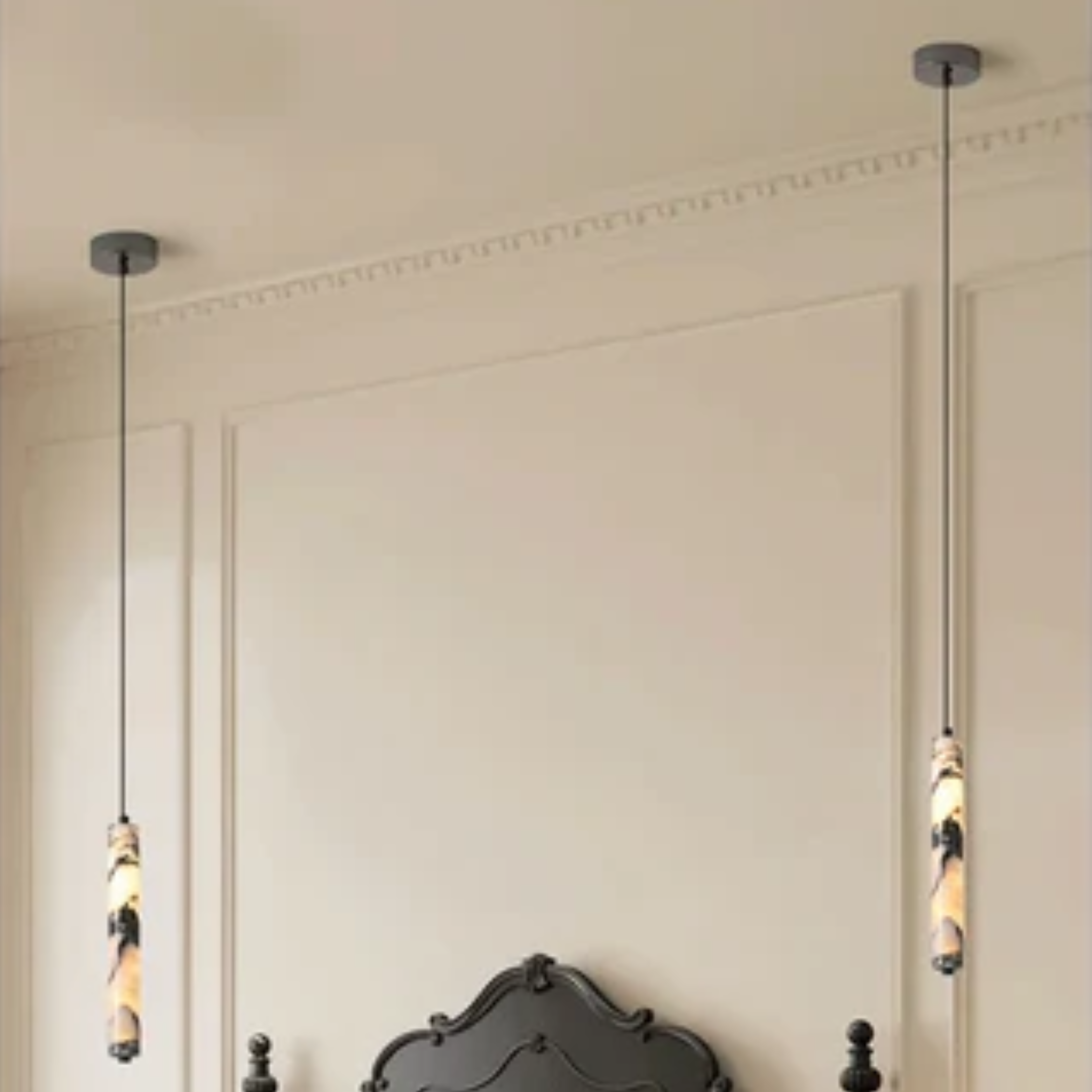 Cylinder Pendant Light in Black Natural Stone