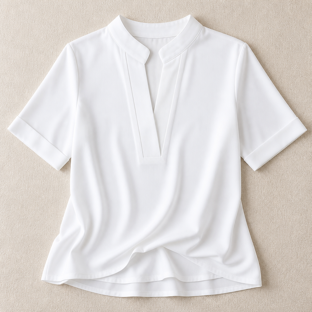 LioraSilk™ – Elegant V-Neck Top with Notched Stand Collar