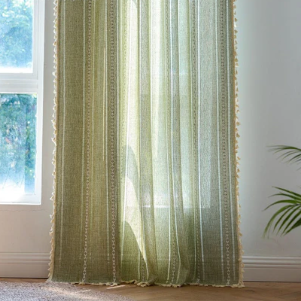 Sheer Striped Curtains in Sage Green