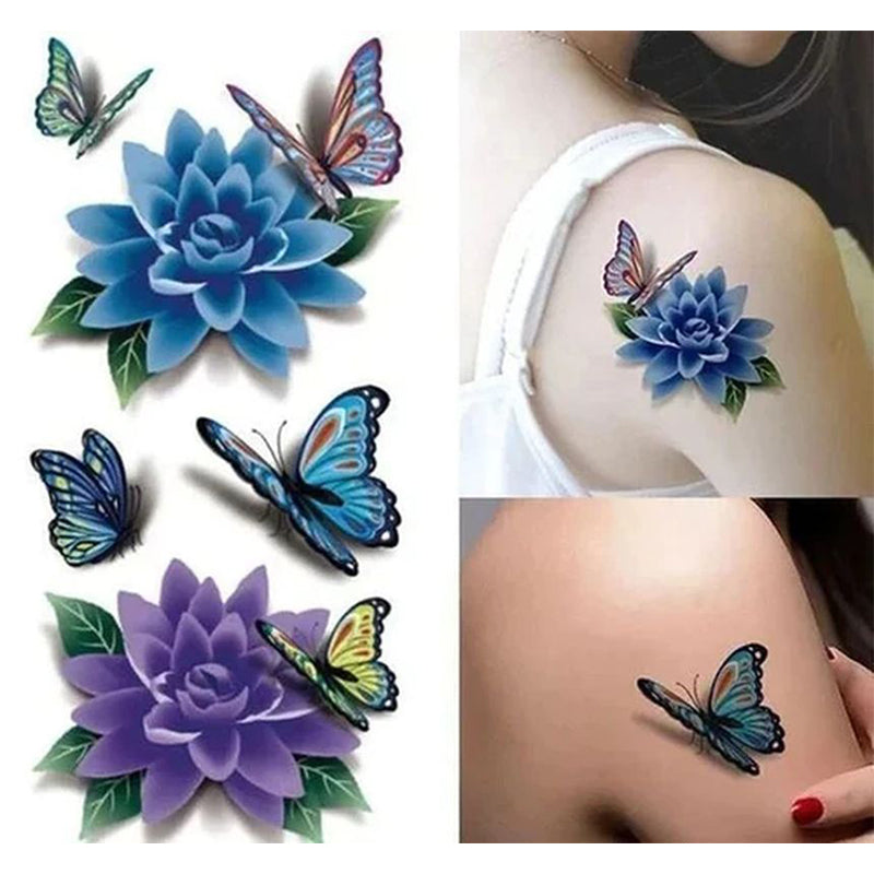 Flower and Butterfly Design 3D Temporary Tattoo Stickers