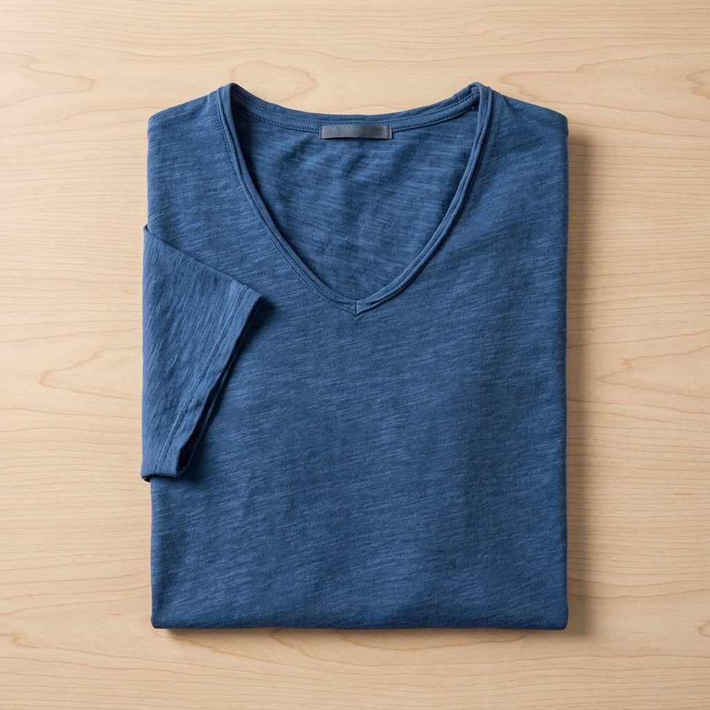 AeroLuxe™ – Lightweight Slub Cotton V-Neck Tee with Raw-Edge Trim