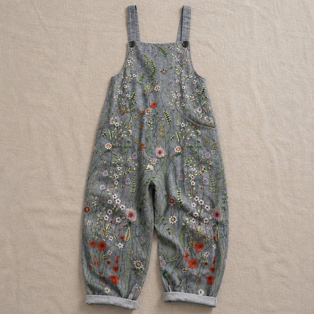 VivaEase™ – Relaxed Wide-Leg Printed Dungarees with Adjustable Straps