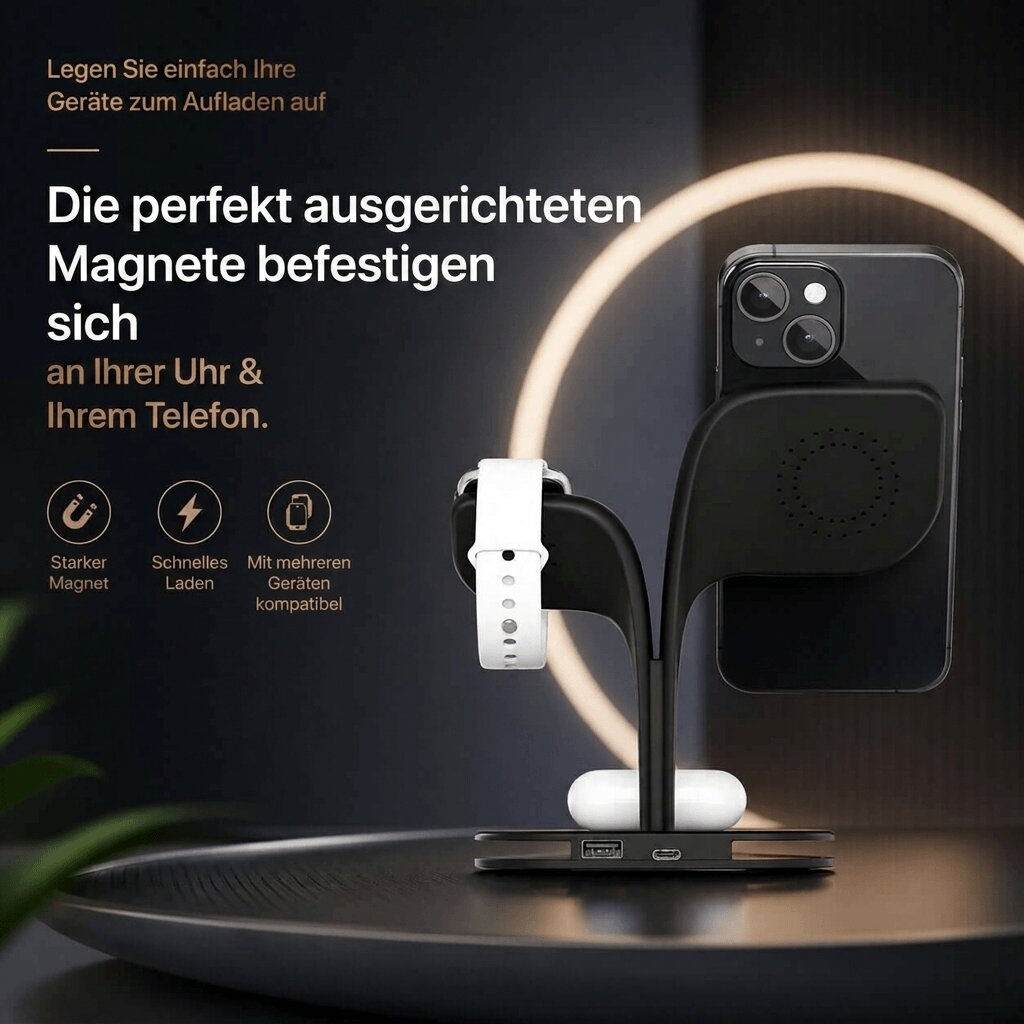 All-in-One Magnetic Charger for iPhone, Apple Watch & AirPods