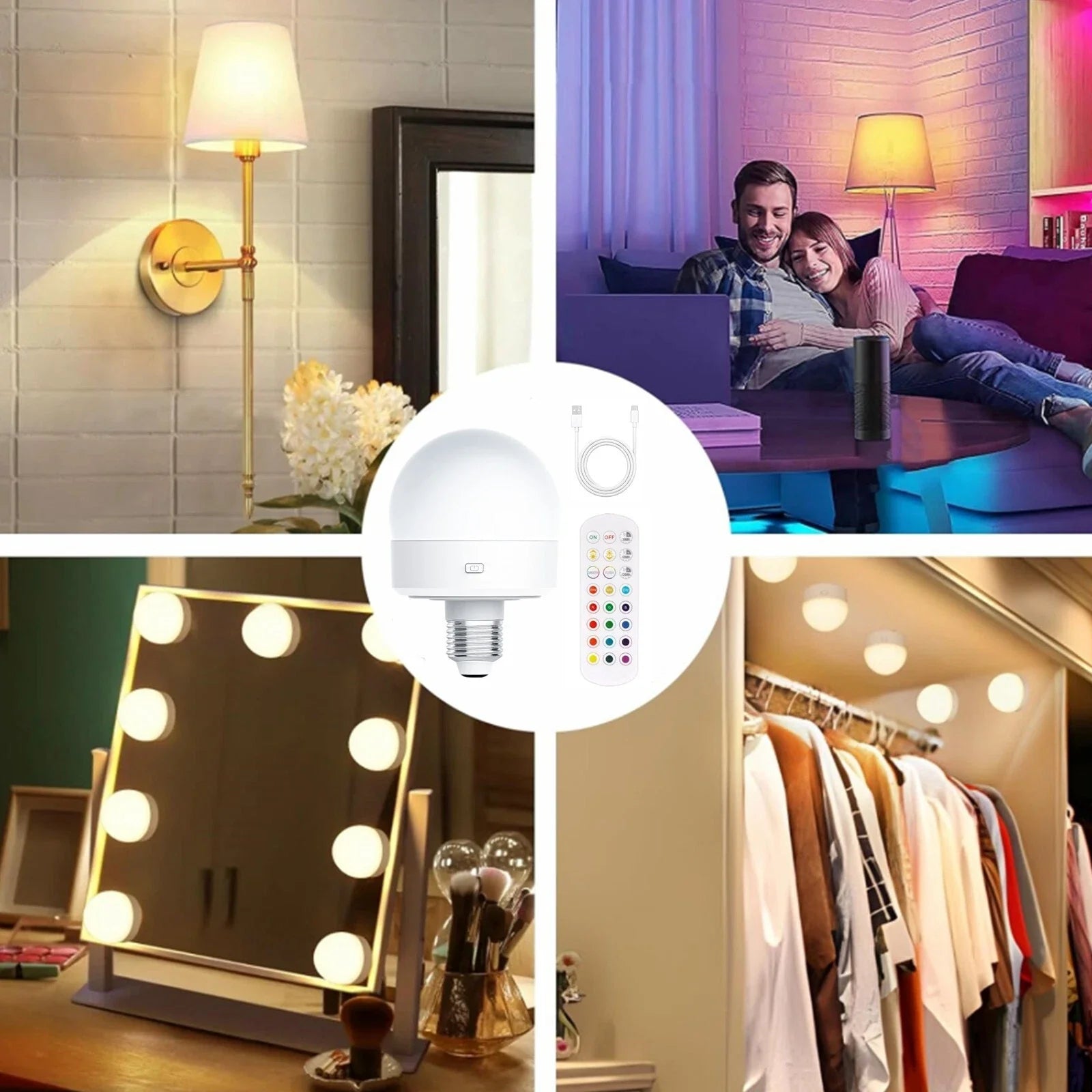 Rechargeable E27 RGB LED Lamp with Remote Control – Cordless Installation