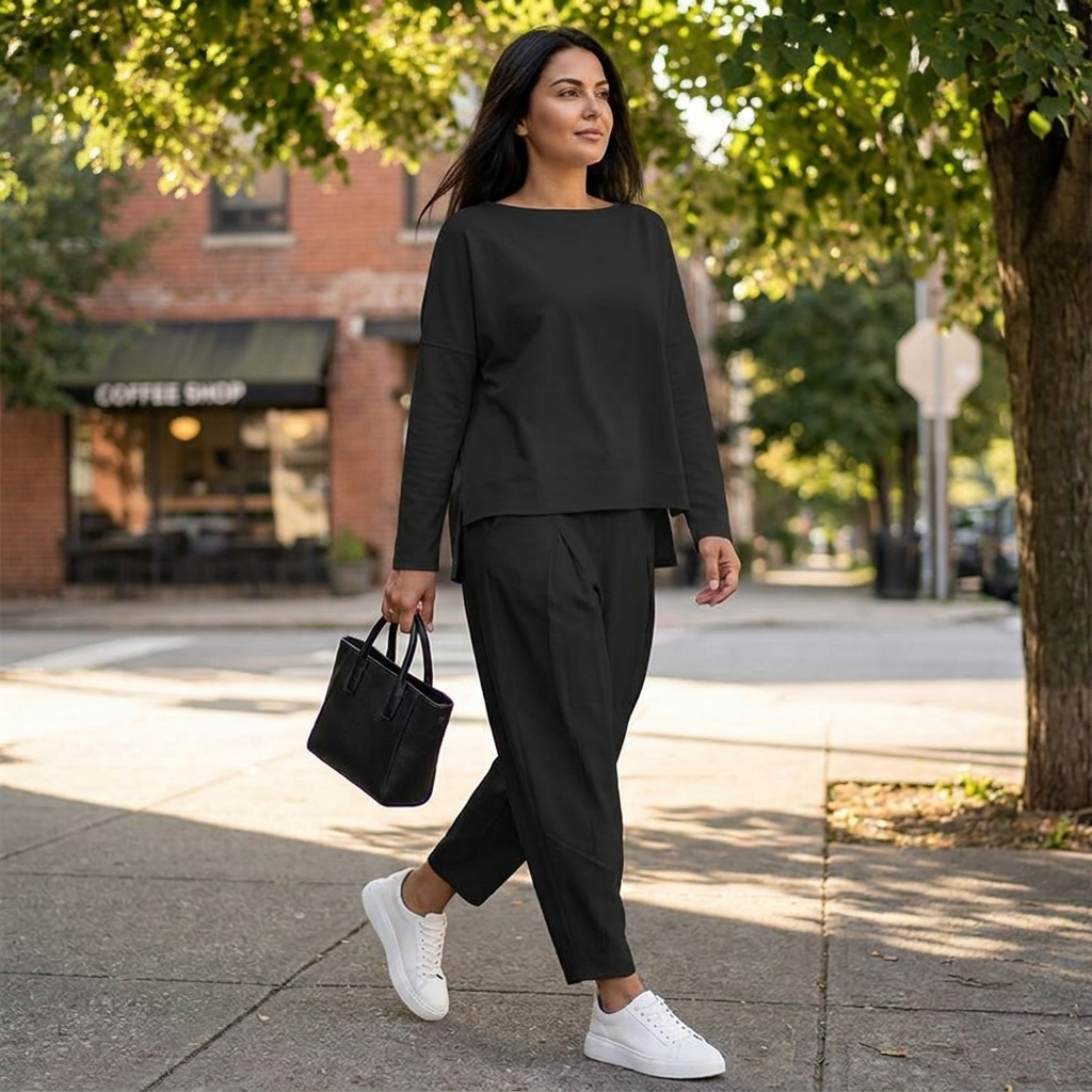 LuminaEase™ – Laid-Back Boat-Neck Top & Slimmed Pant Set