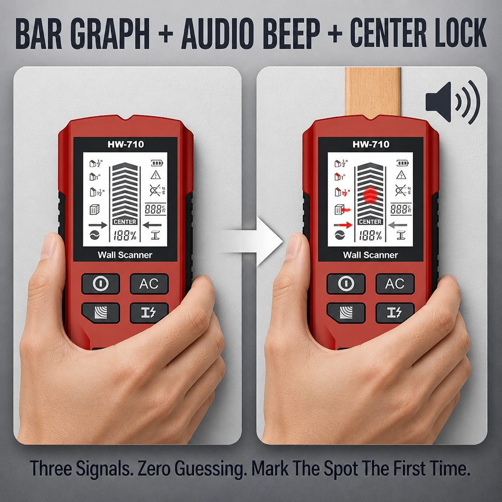 WallScout™ HW-710 — Locate Studs, Wires & Pipes Ahead of Drilling | 5-Mode Scanner