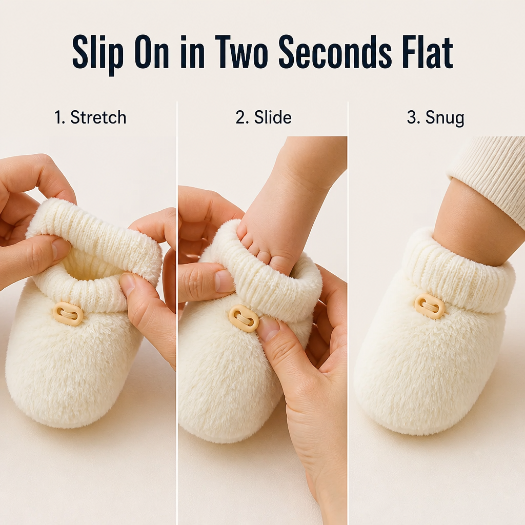 TinyTreadz™ — Snuggle Tiny Toes With Plush Booties That Truly Stay Put