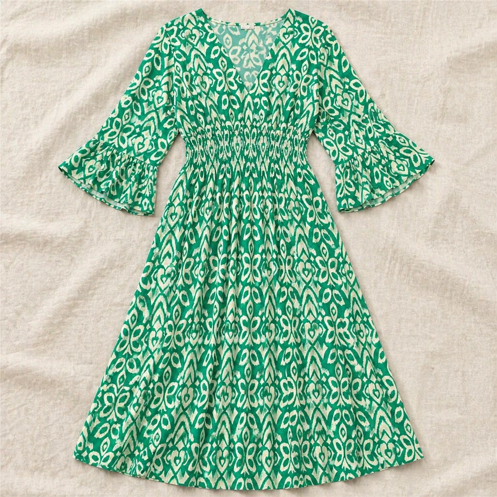 Majestella™ – Flowy V-Neck Midi Dress with Smocked Waist