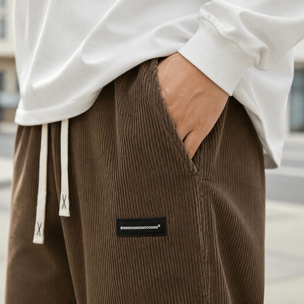 BlazeStride™ – Comfortable Straight-Leg Corduroy Trousers with Drawstring Waist