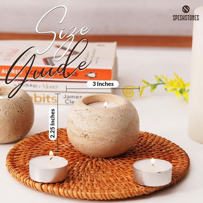 Set of 2 Travertine Candle Holders for Votives