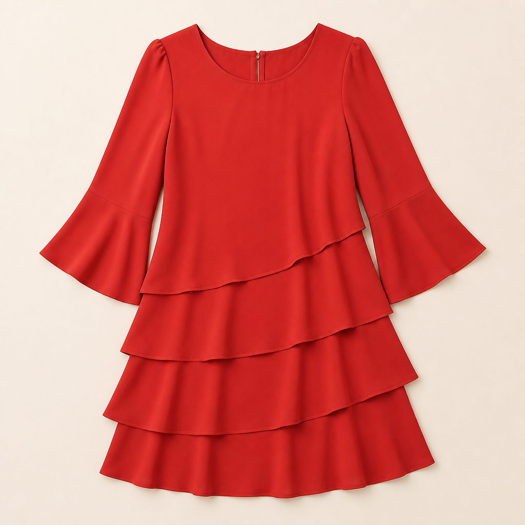 LumaBella™ – Sophisticated Layered Chiffon Dress with Flowing Bell Sleeves