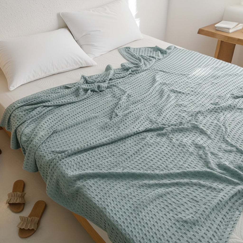 CozyNest – Breathable Waffle Weave Cotton Quilt Blanket