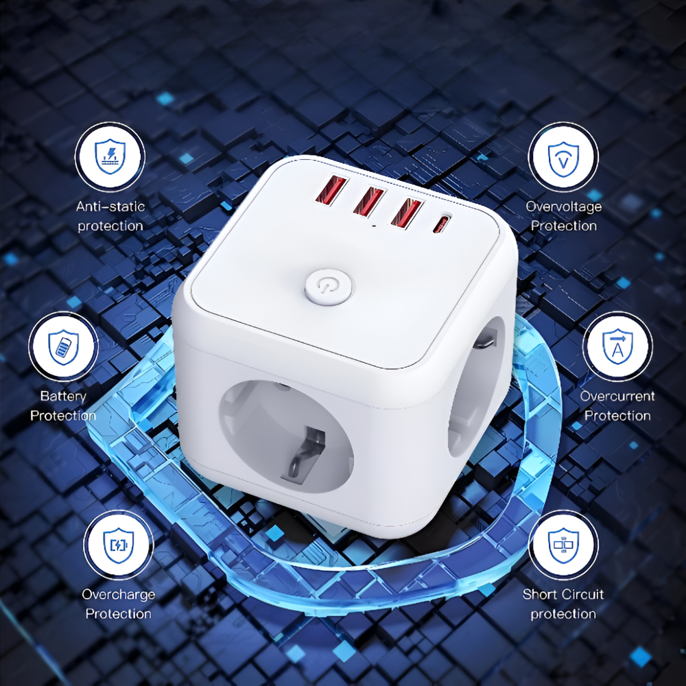 Cube Power Board | Multi-Outlet | Overload Protection with On-Off Switch | PowerCube