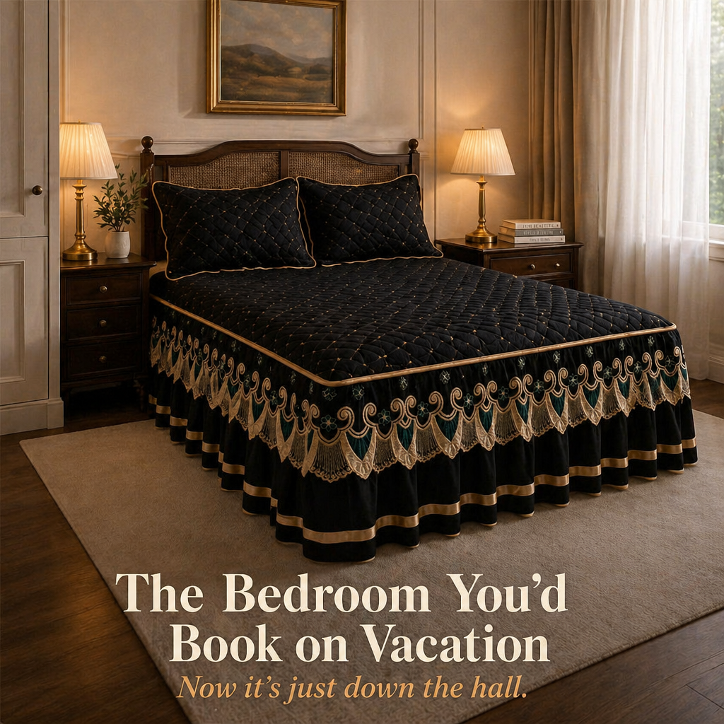 RamvoaLuxe™ — Dress Your Bed with Embroidered Lace and Gold-Ribbon Hotel-Suite Elegance