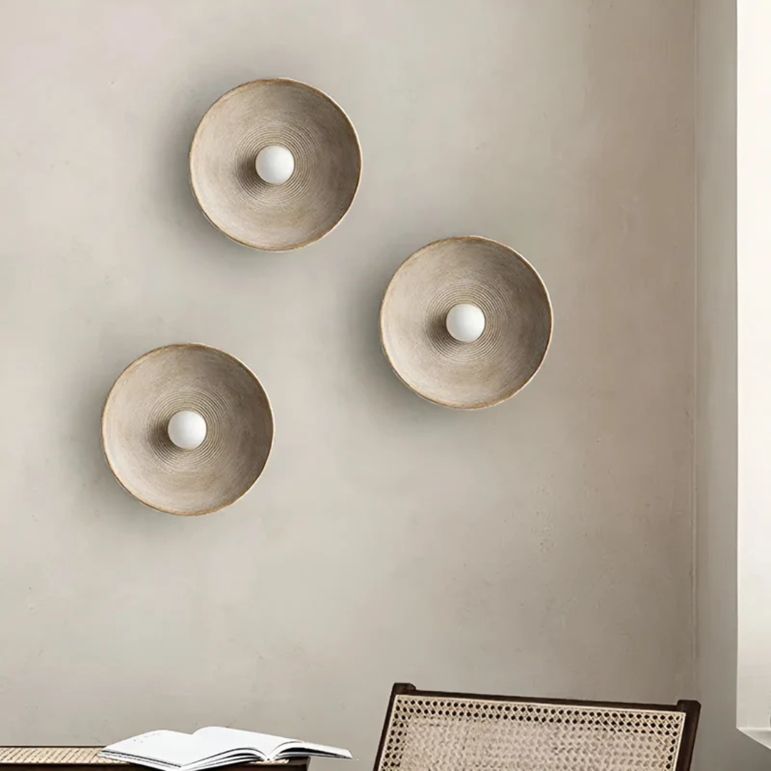 Round Wall Lamp Made from Glass & Resin – Wabi-Sabi Style, Tri-Color Palette