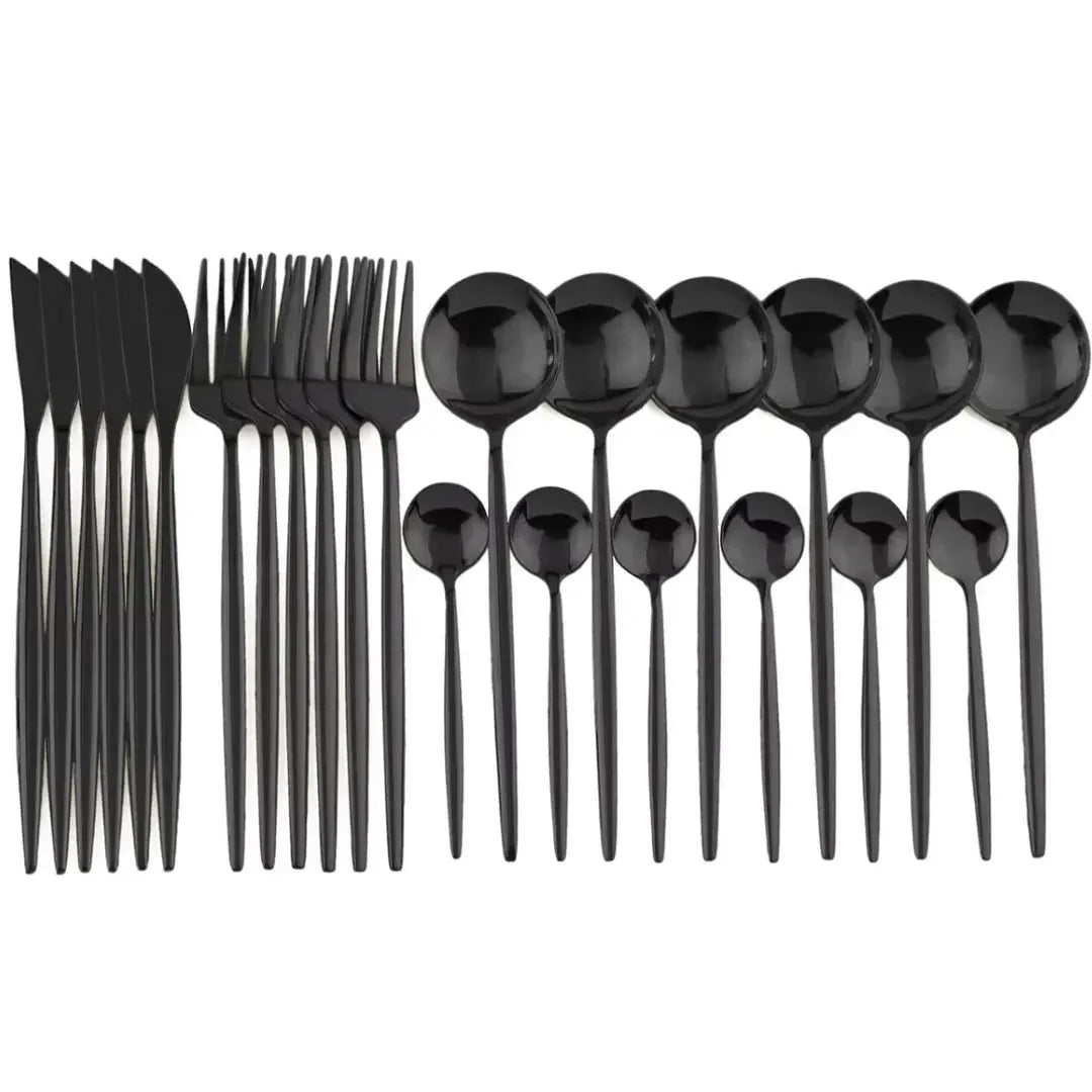 Cutlery Set | 24-Piece Matte Black Finish | Includes Steak Knives | CutleryCraft