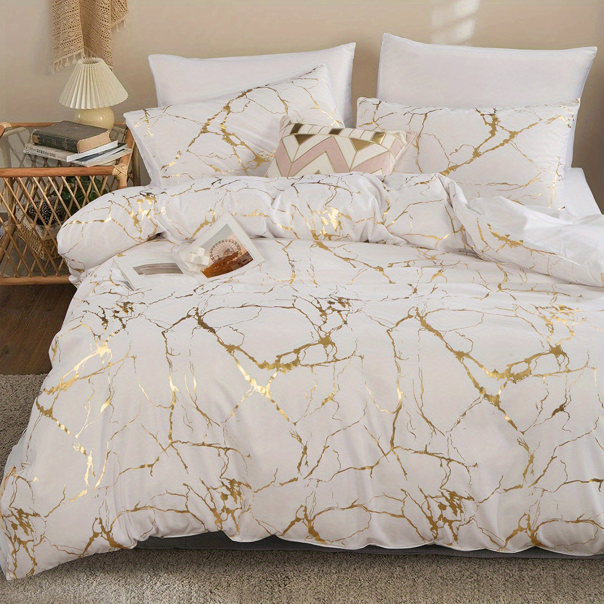 LuxeGleam – Elegant Golden Foil Bedding Collection