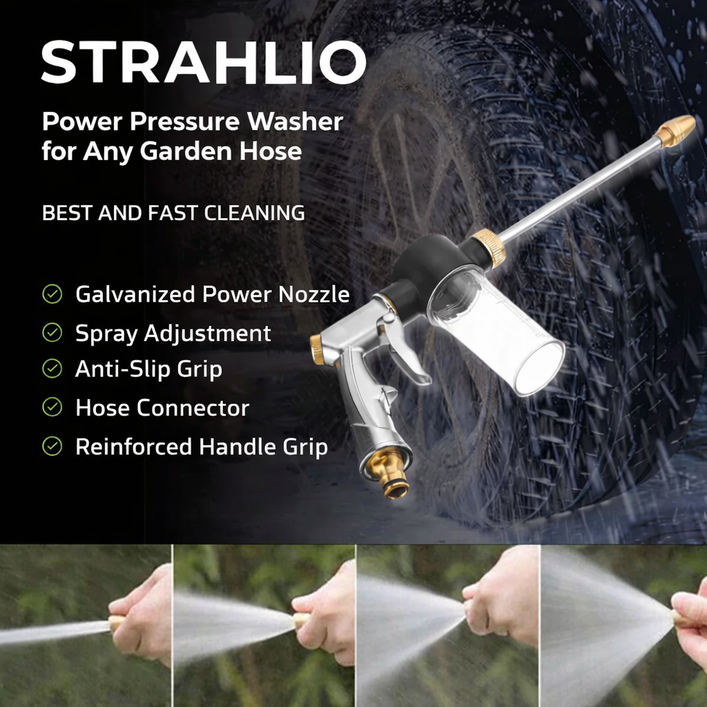 High-Pressure Washer | Adjustable Spray Nozzle | Built-in Soap Dispenser | Strahlio