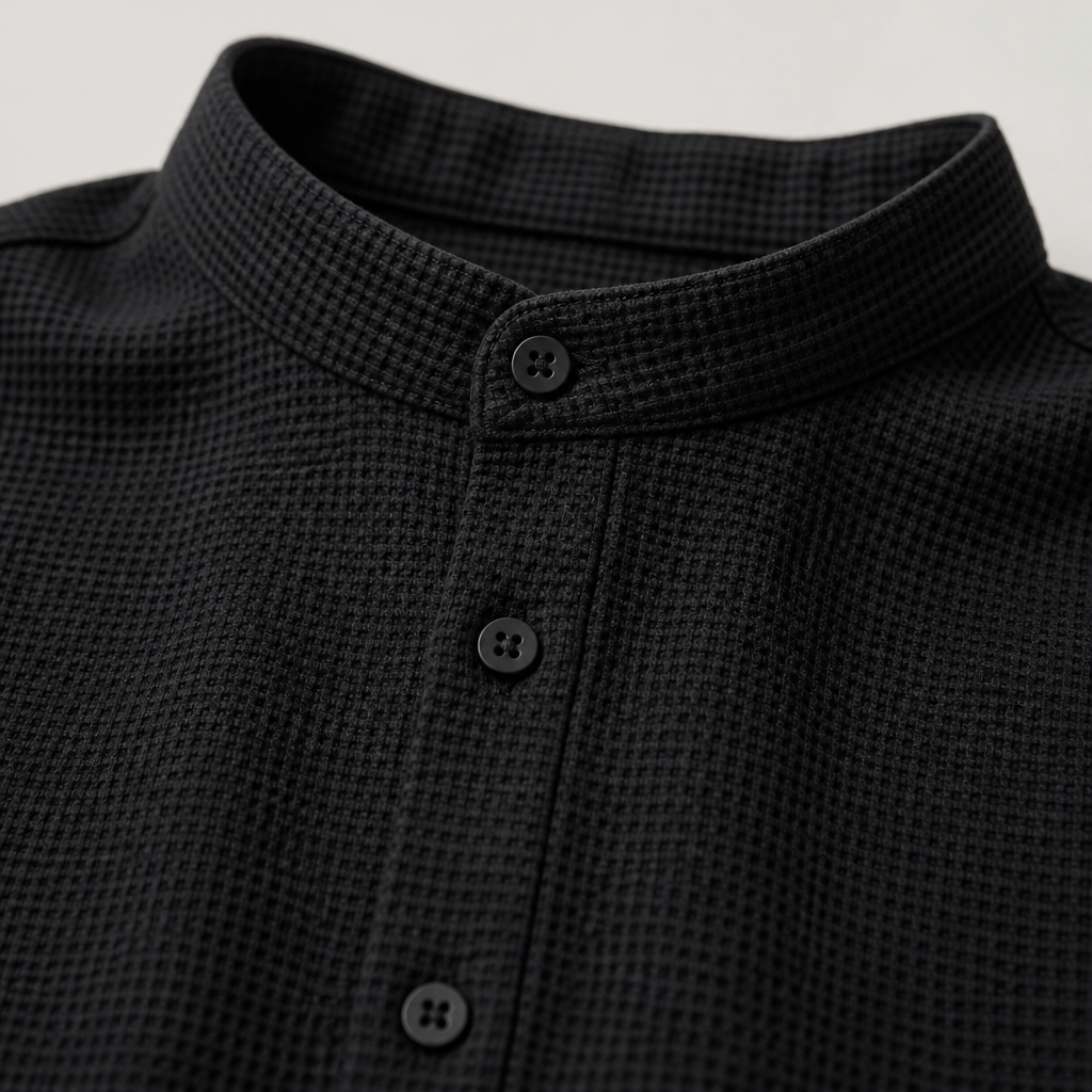 RavenaLux™ – Custom Waffle Knit Mandarin Collar Shirt and Pants Ensemble