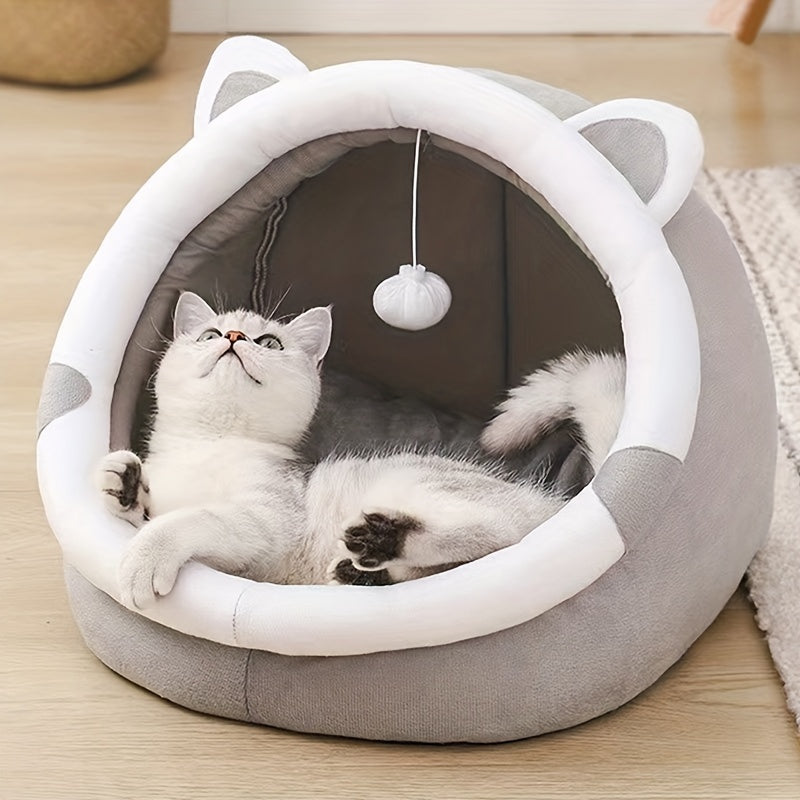 Snuggly Haven - Plush Cozy Cat Cave Bed for Ultimate Comfort