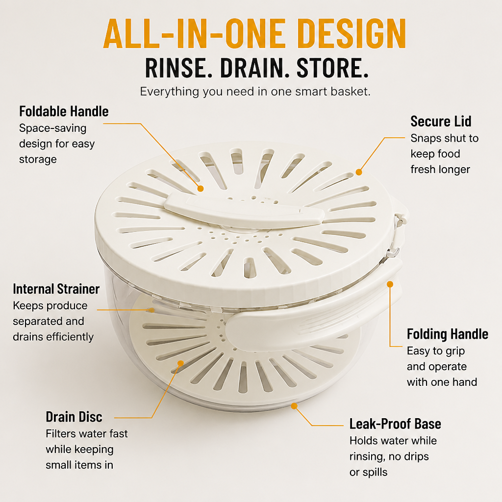 PureFlow™ Basket — Make Meal Prep a Breeze with Effortless Rinsing and Freshness Locked In