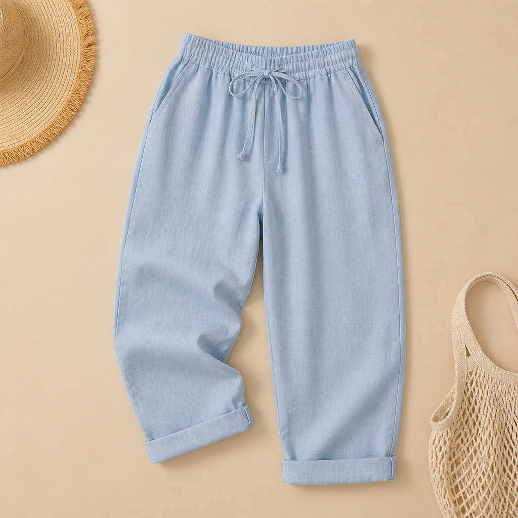 SenseLuxe™ – Airy Cotton-Linen Capri Pants Featuring Rolled Cuffs