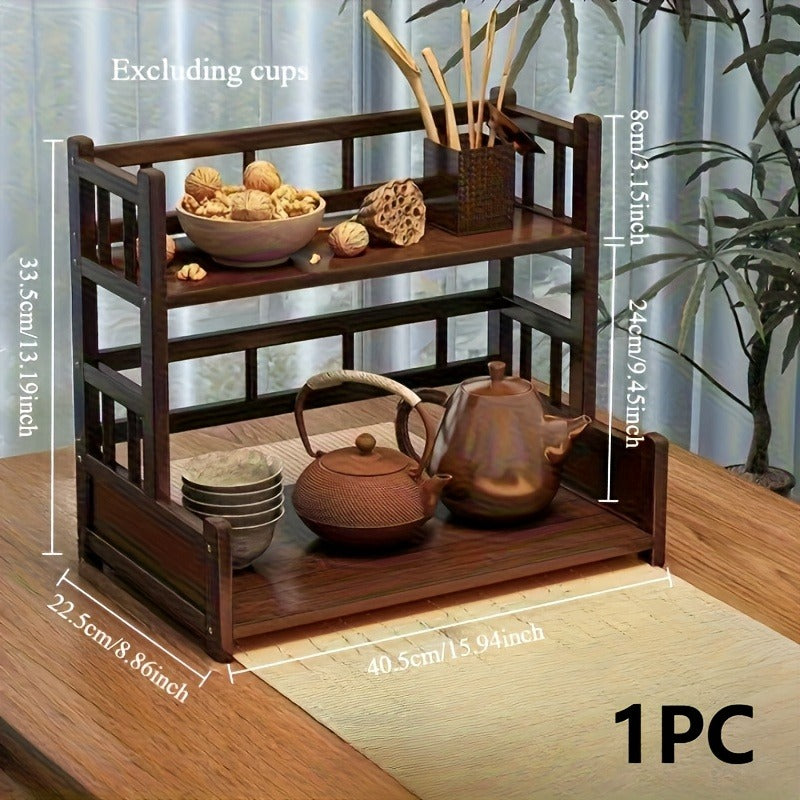 Chic Wooden Multi-Level Tea Station Organizer