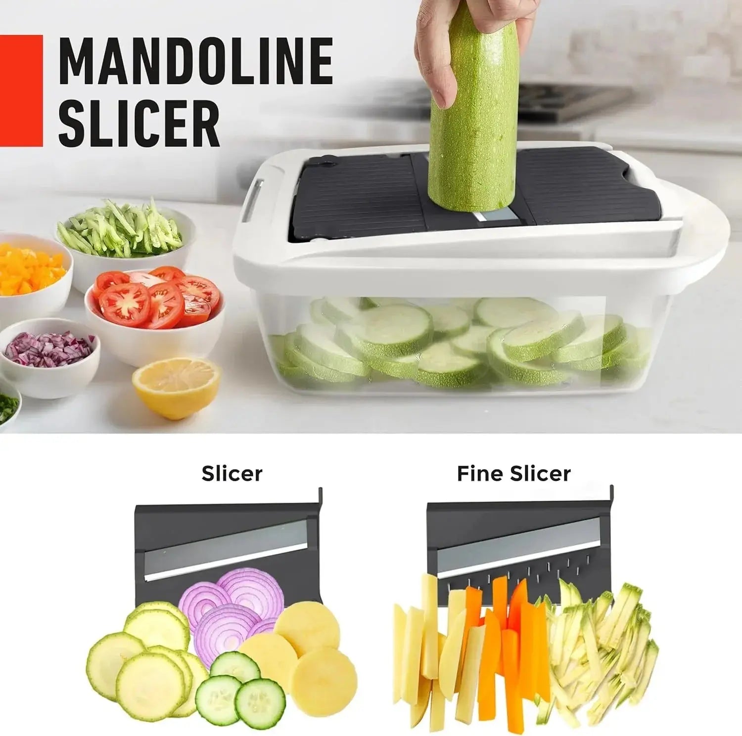 Vegetable Chopper | Slicing, Dicing, Grating | Safety Holder & Storage Container | VegiCut