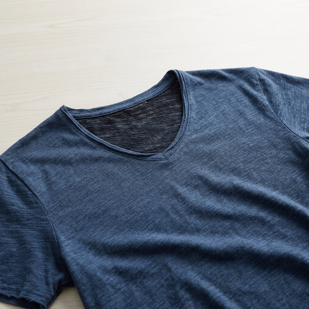 AeroLuxe™ – Lightweight Slub Cotton V-Neck Tee with Raw-Edge Trim