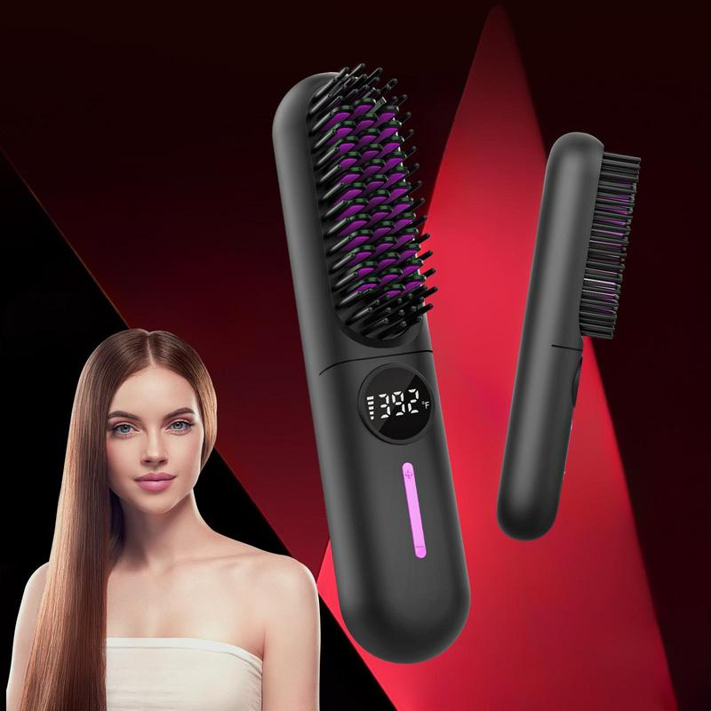 Temperature Display Cordless Hair Straightening Brush